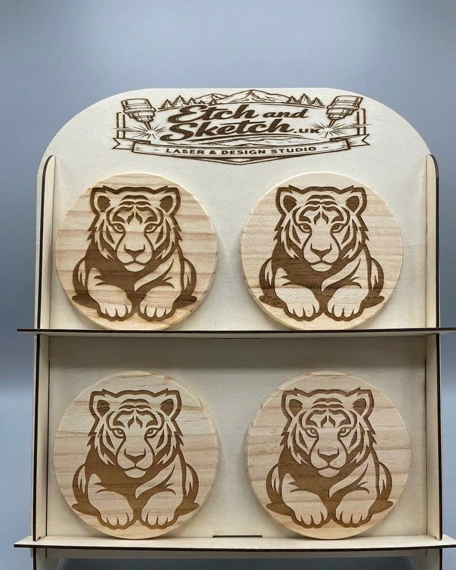 Handmade Engraved Wooden Coasters – Set of 4 | Rustic Personalized Gift | Natural Wood Drink Coasters