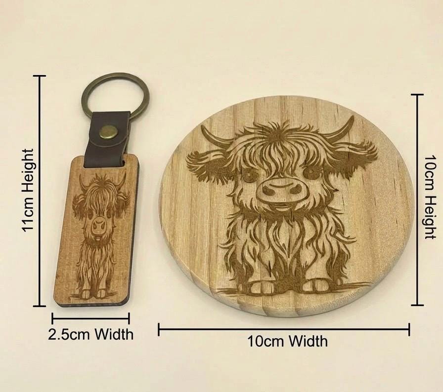 Wooden Coaster and Keyring Set – Rustic Natural Wood Gift