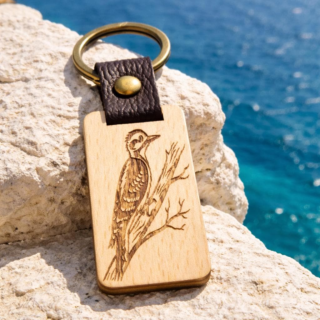 Personalised Wood Keychain Custom Engraved Leather gift
