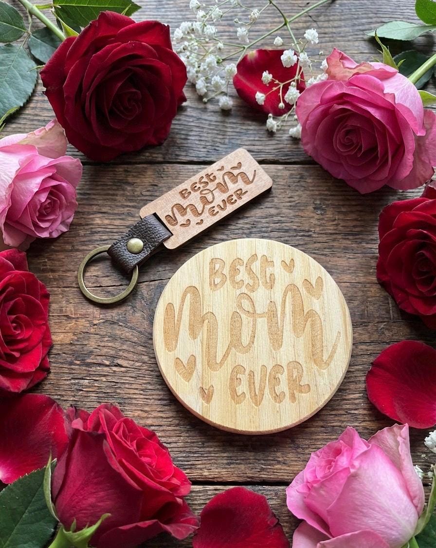 Wooden Coaster and Keyring Set – Rustic Natural Wood Gift