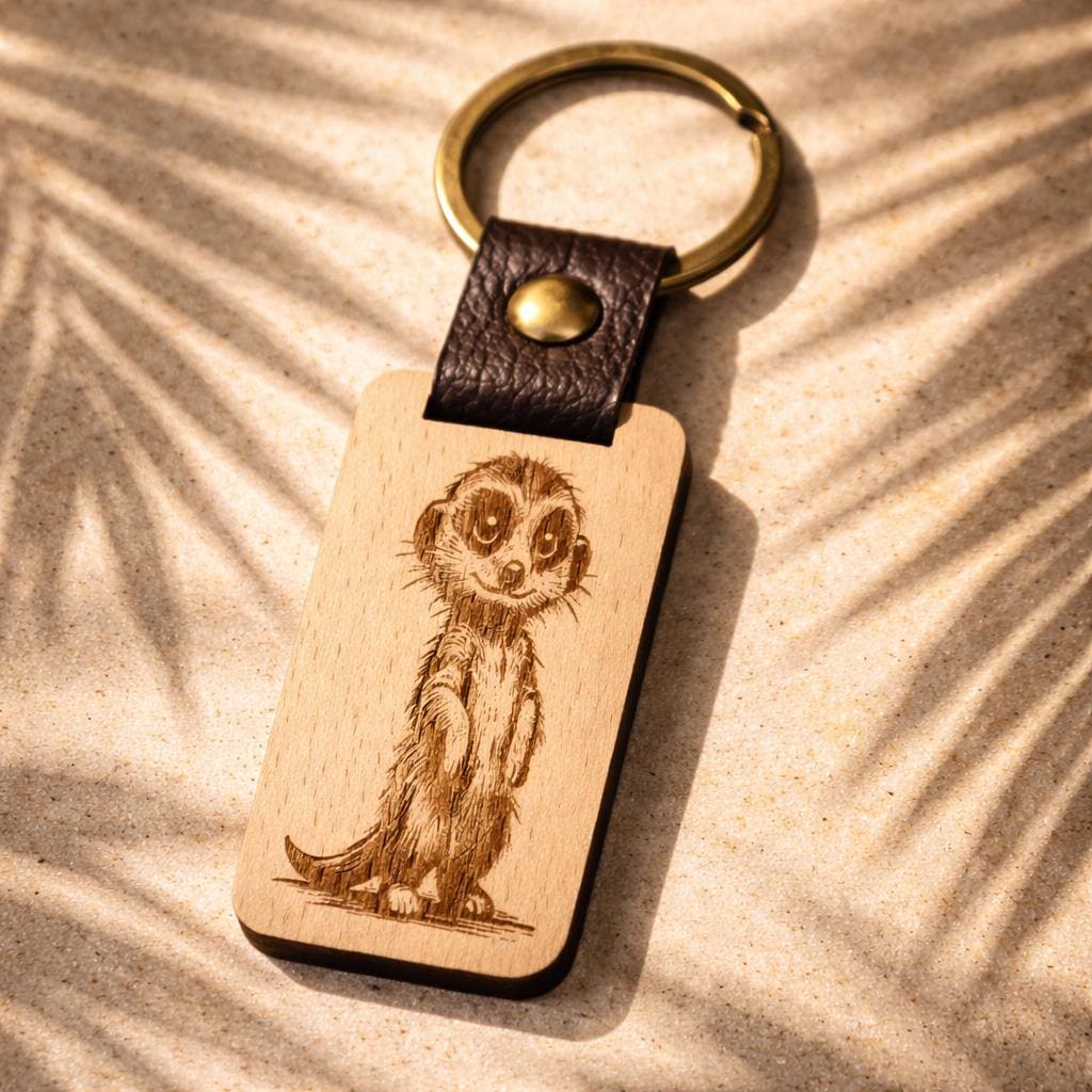 Personalised Wood Keychain Custom Engraved Leather gift