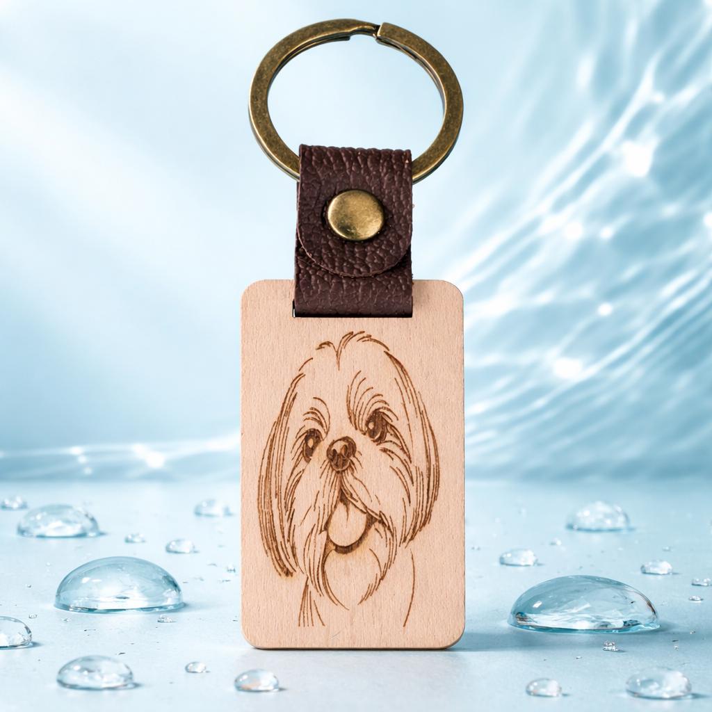 Personalised Wood Keychain Custom Engraved Leather gift