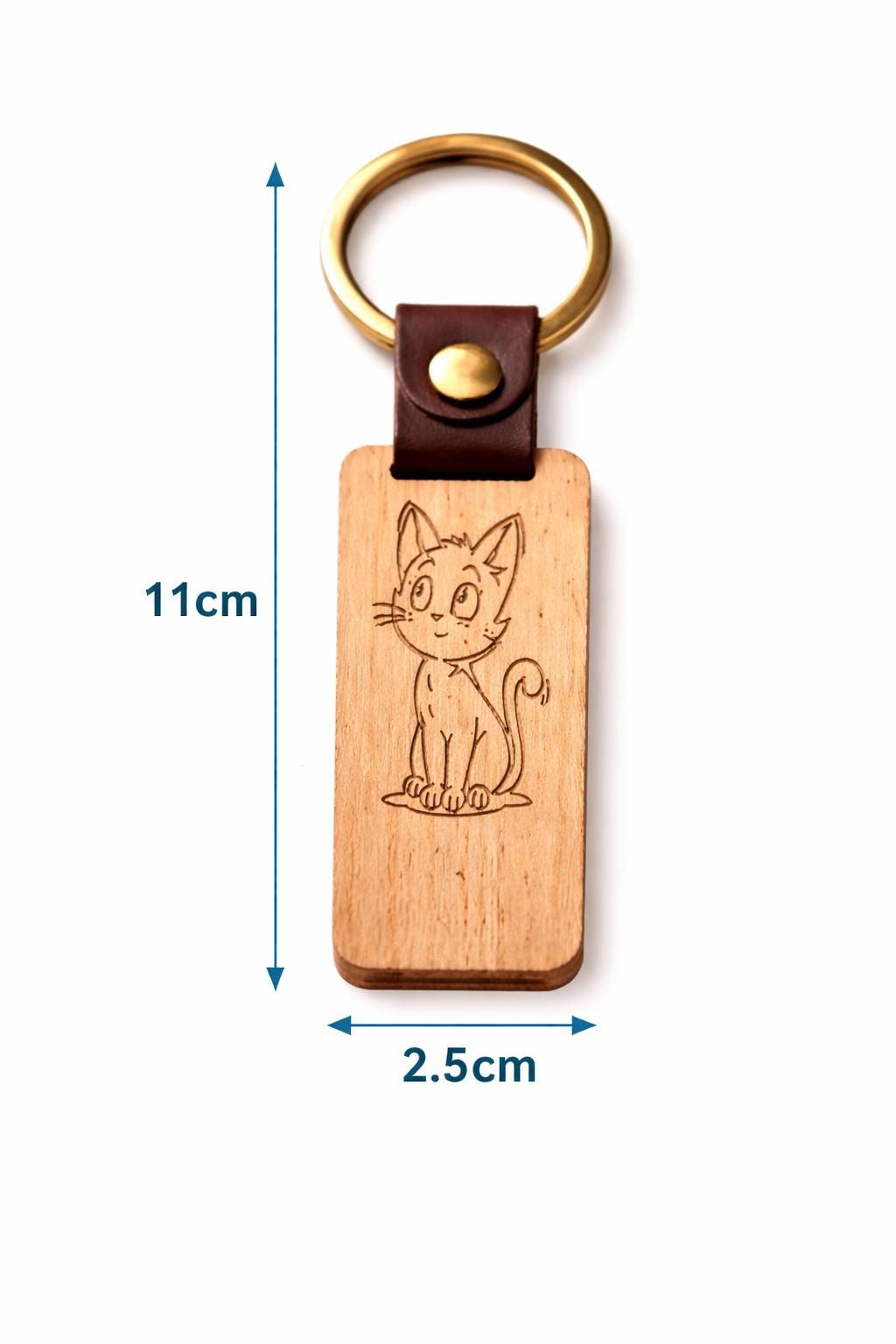Personalised Wood Keychain Custom Engraved Leather gift