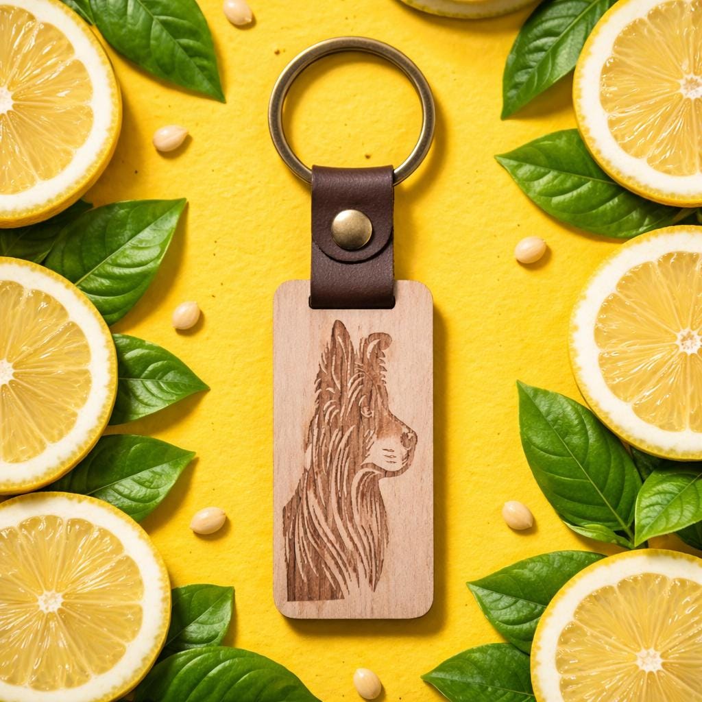 Personalised Wood Keychain Custom Engraved Leather gift