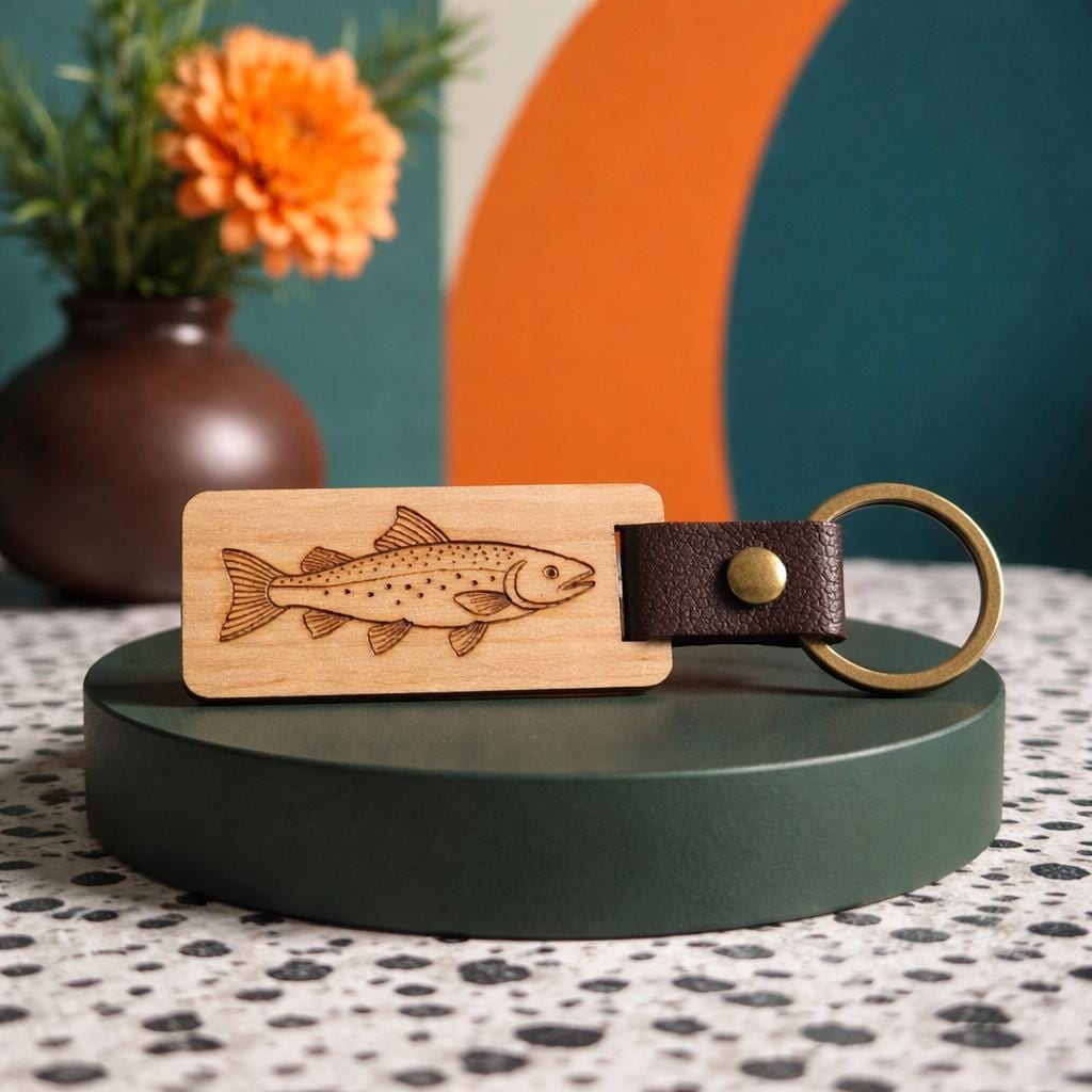 Personalised Wood Keychain Custom Engraved Leather gift