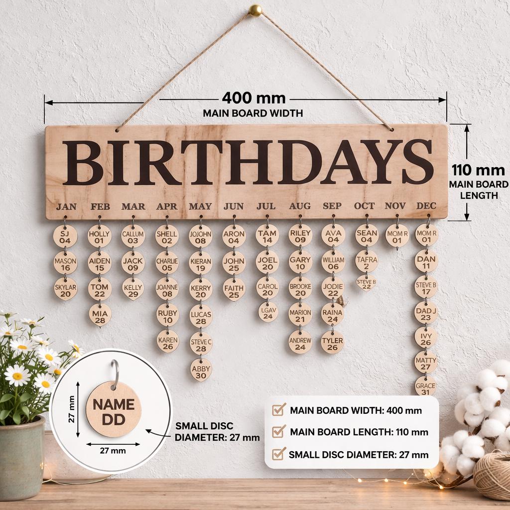 BLANK Wooden Birthday Calendar - Wall Hanging for Birthdays & Special Dates