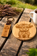 Wooden Coaster and Keyring Set – Rustic Natural Wood Gift