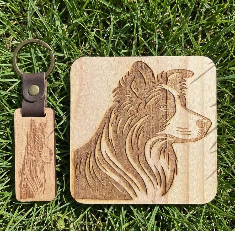 Wooden Coaster and Keyring Set – Rustic Natural Wood Gift