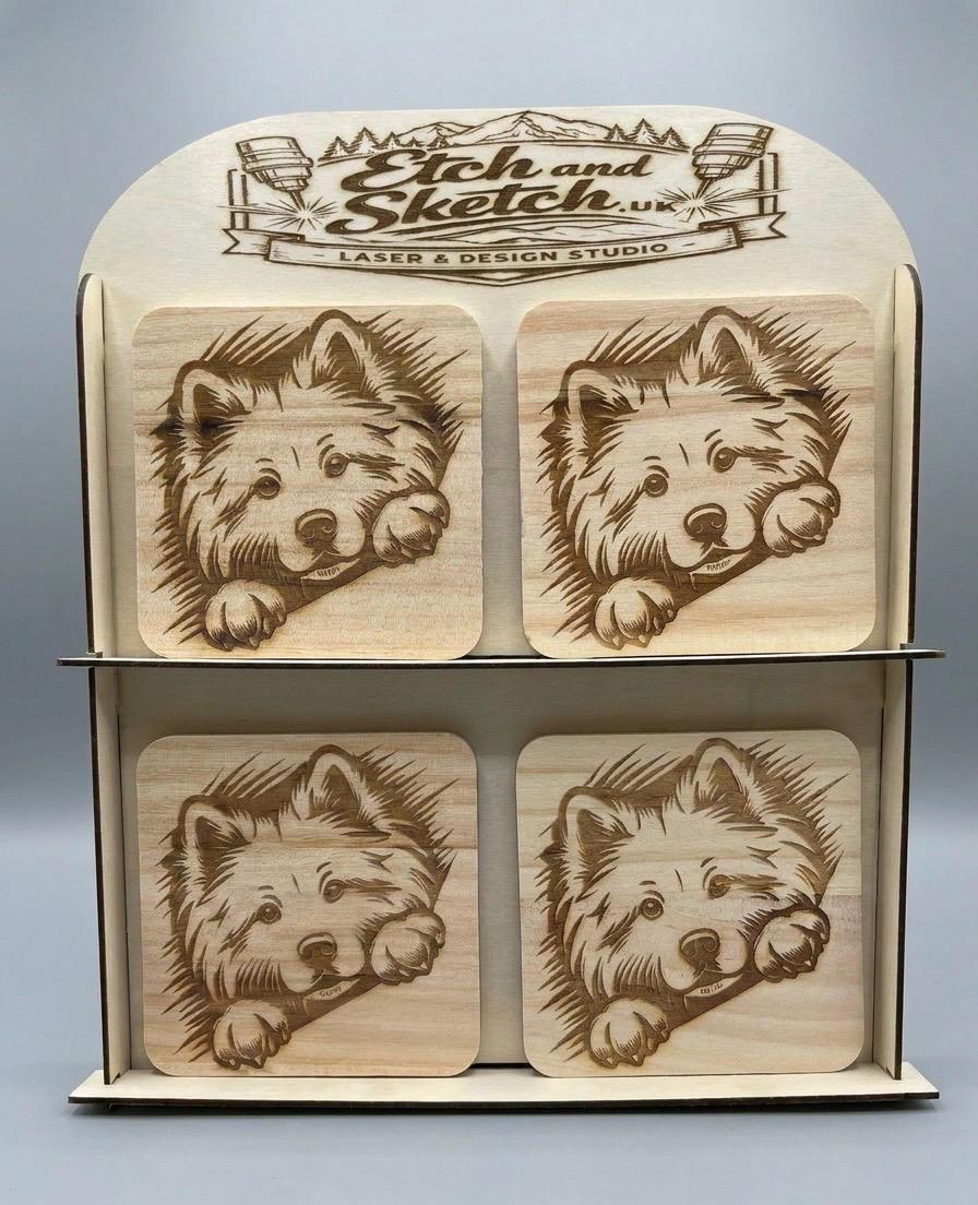 Handmade Engraved Wooden Coasters – Set of 4 | Rustic Personalized Gift | Natural Wood Drink Coasters
