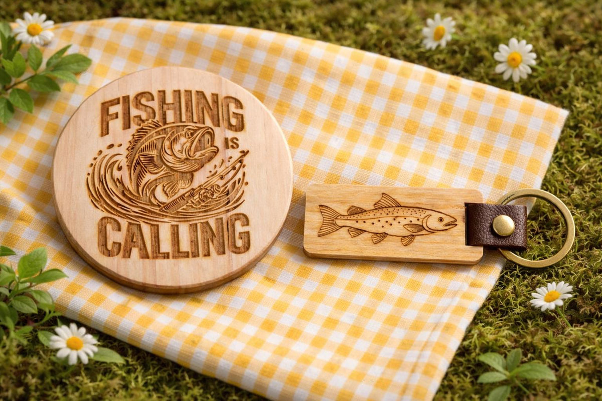 Wooden Coaster and Keyring Set – Rustic Natural Wood Gift