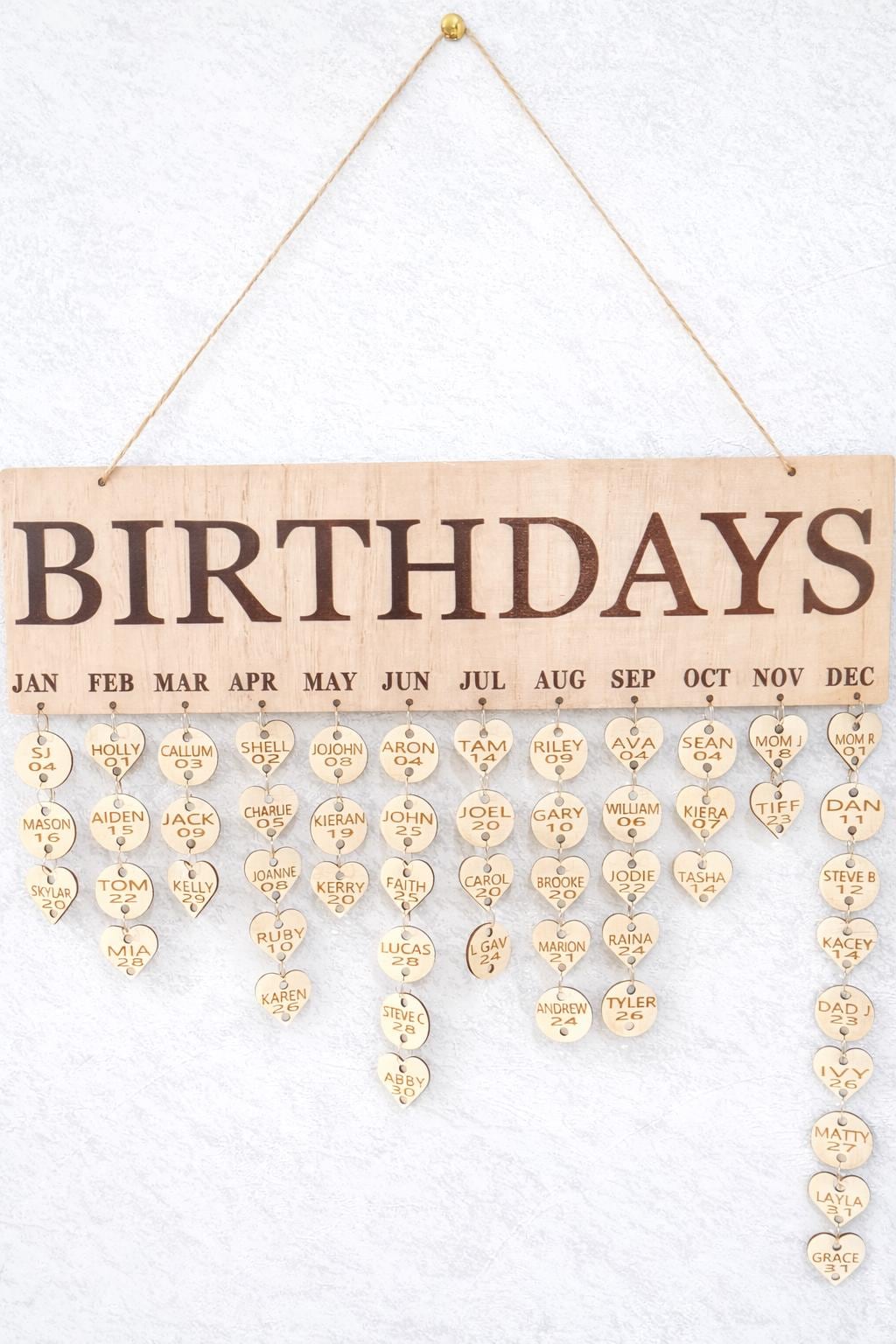 BLANK Wooden Birthday Calendar - Wall Hanging for Birthdays & Special Dates