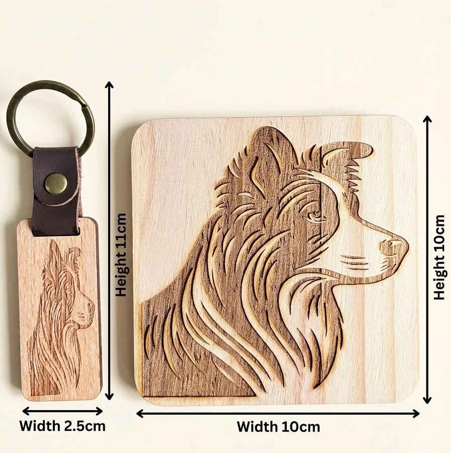 Wooden Coaster and Keyring Set – Rustic Natural Wood Gift